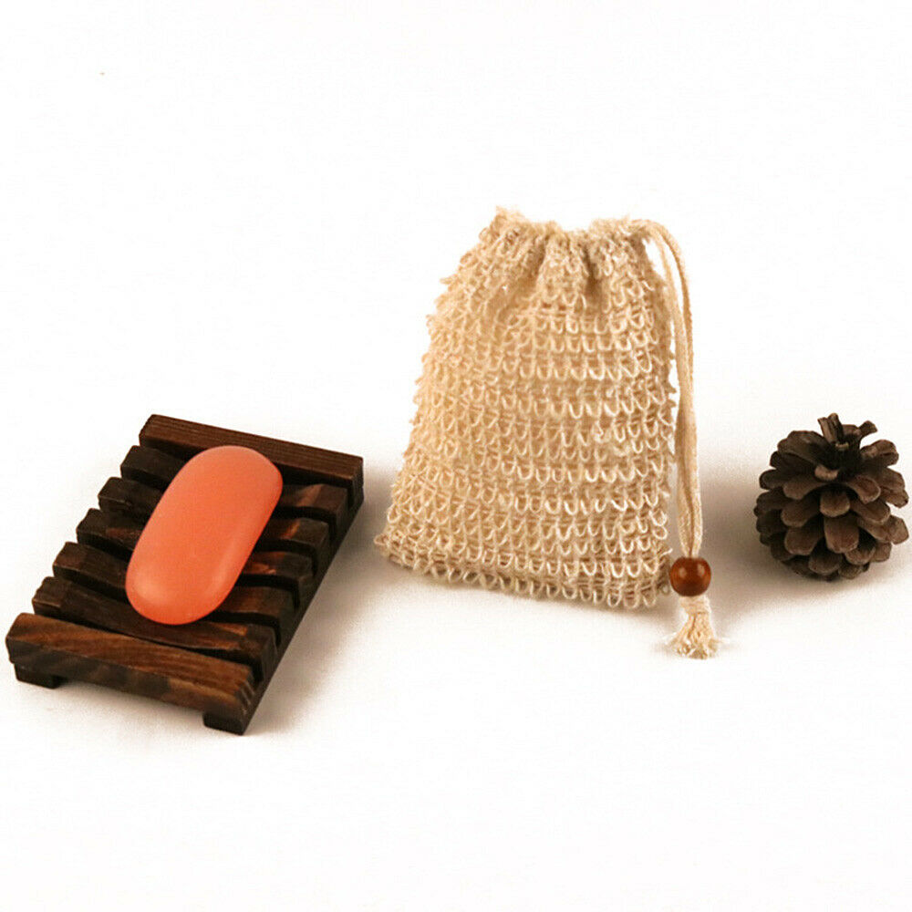 Wood Soap Dish Shelf Cotton Linen Foaming Net Bag Soap Drain Tray Box Container