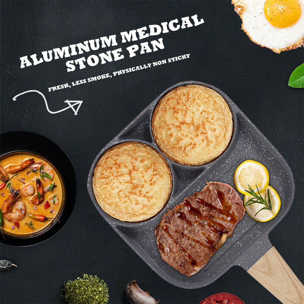 3 In 1 Non Stick Grill Pan Divided Skillet Egg Beef Steak Breakfast Frying Pan