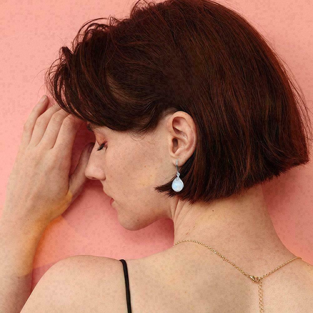 Round Drop Earrings Pendant For Women Moonstone Jewelry O7I6 S9O0