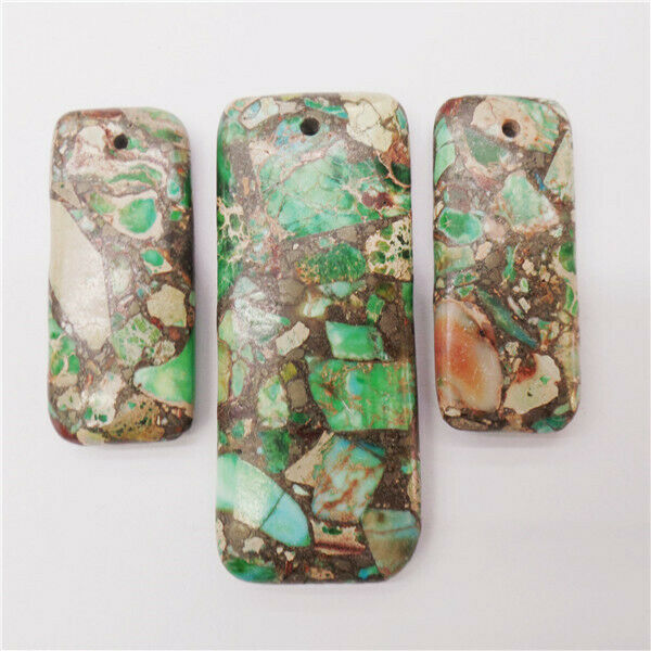 3Pcs/Set Green&Brown Sea Sediment Jasper & Pyrite Oblong Pendant Bead HH8567