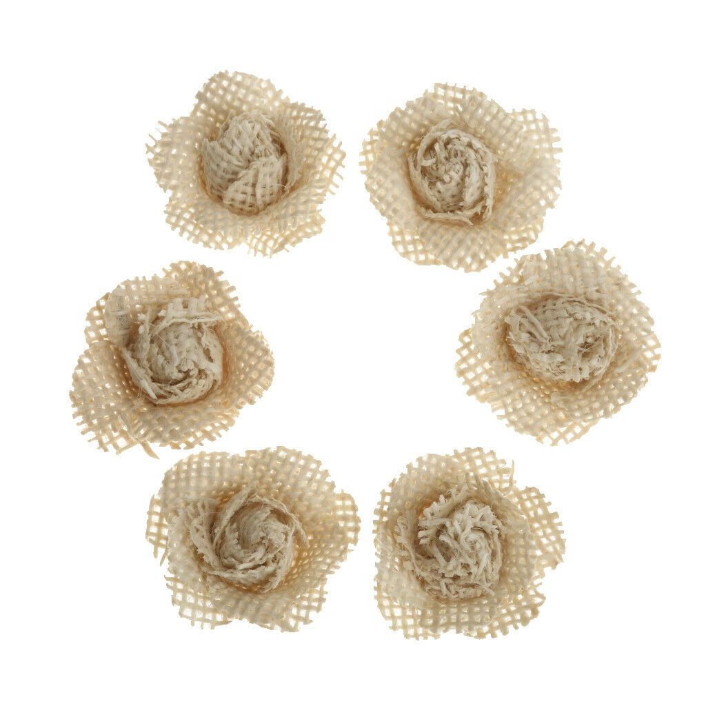6pcs Rustic Burlap Rose Flowers Wedding Craft Making Decor
