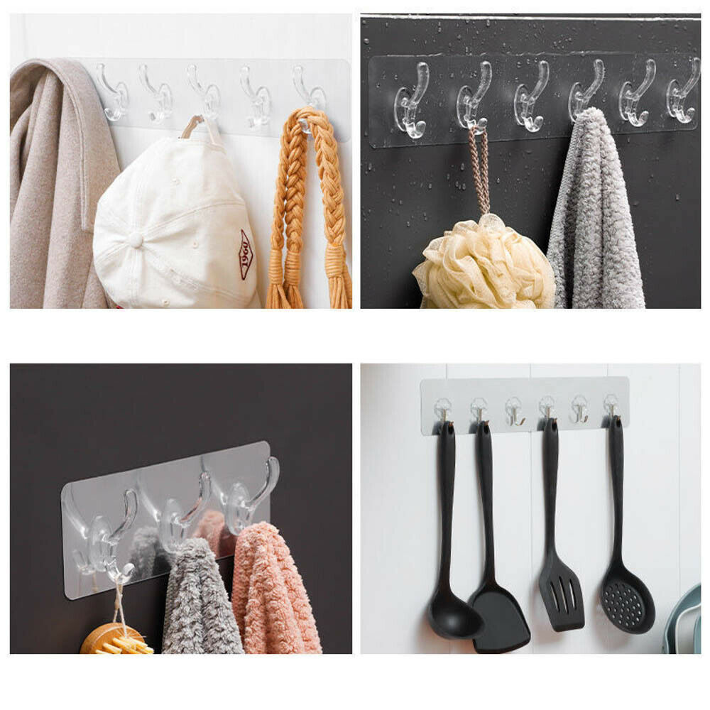 Waterproof Strong Adhesive Hook Wall Door Sticky Hanger Kitchen Adhesive Hooks !