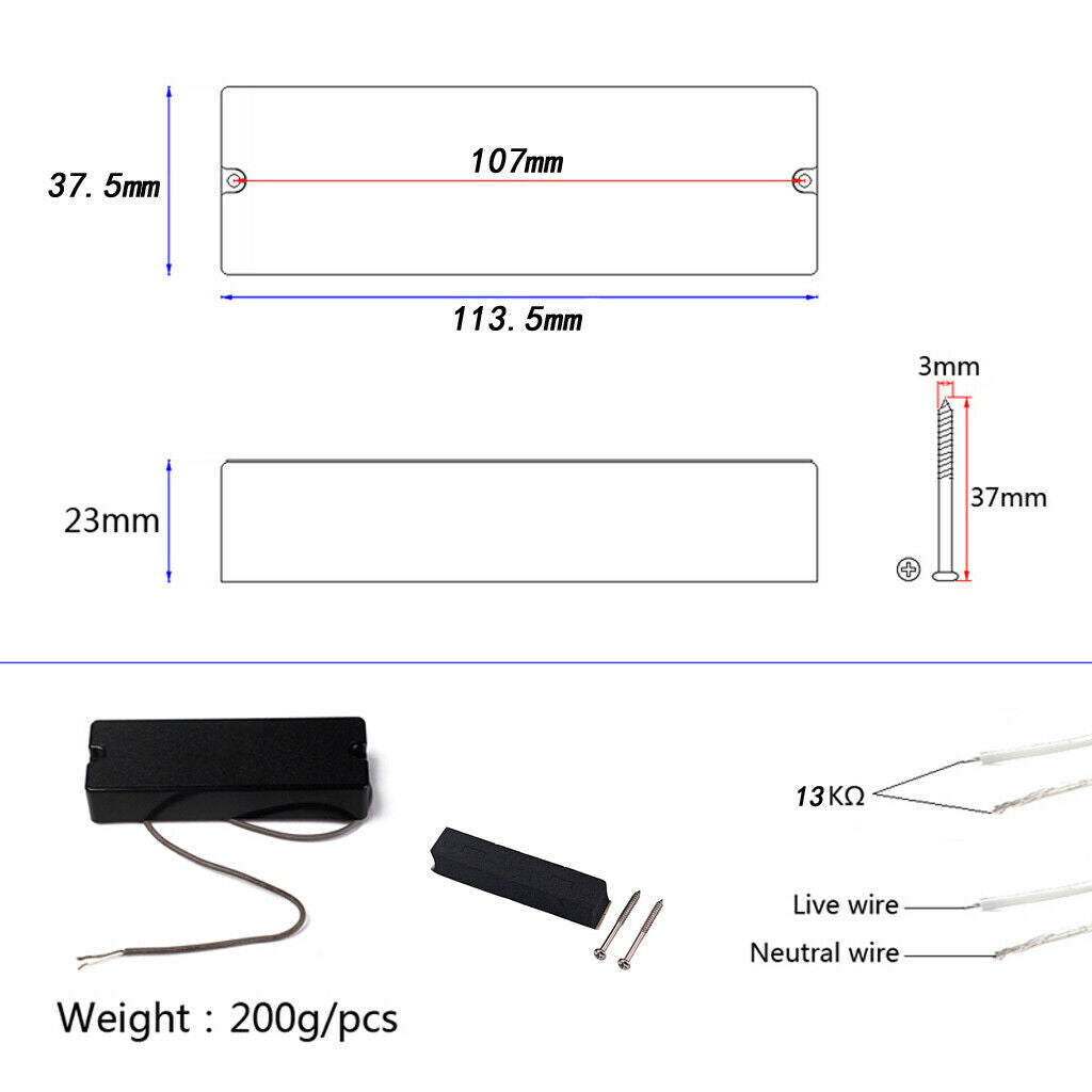 1pc Sealed Humbucker Pickup for 5 String Electric Bass Guitar, Black