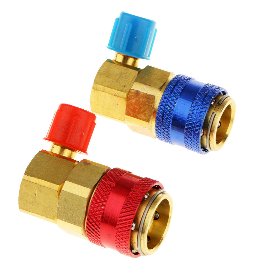 2 Pieces Car A/C R134A High Low Adapter Fittings Quick Coupler 1/4" SAE HVAC