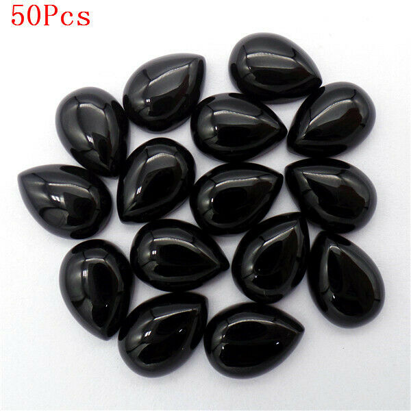 50Pcs 14x10x6mm Wholesale Black Agate Teardrop Cab Cabochon DIY Jewelry HH7256