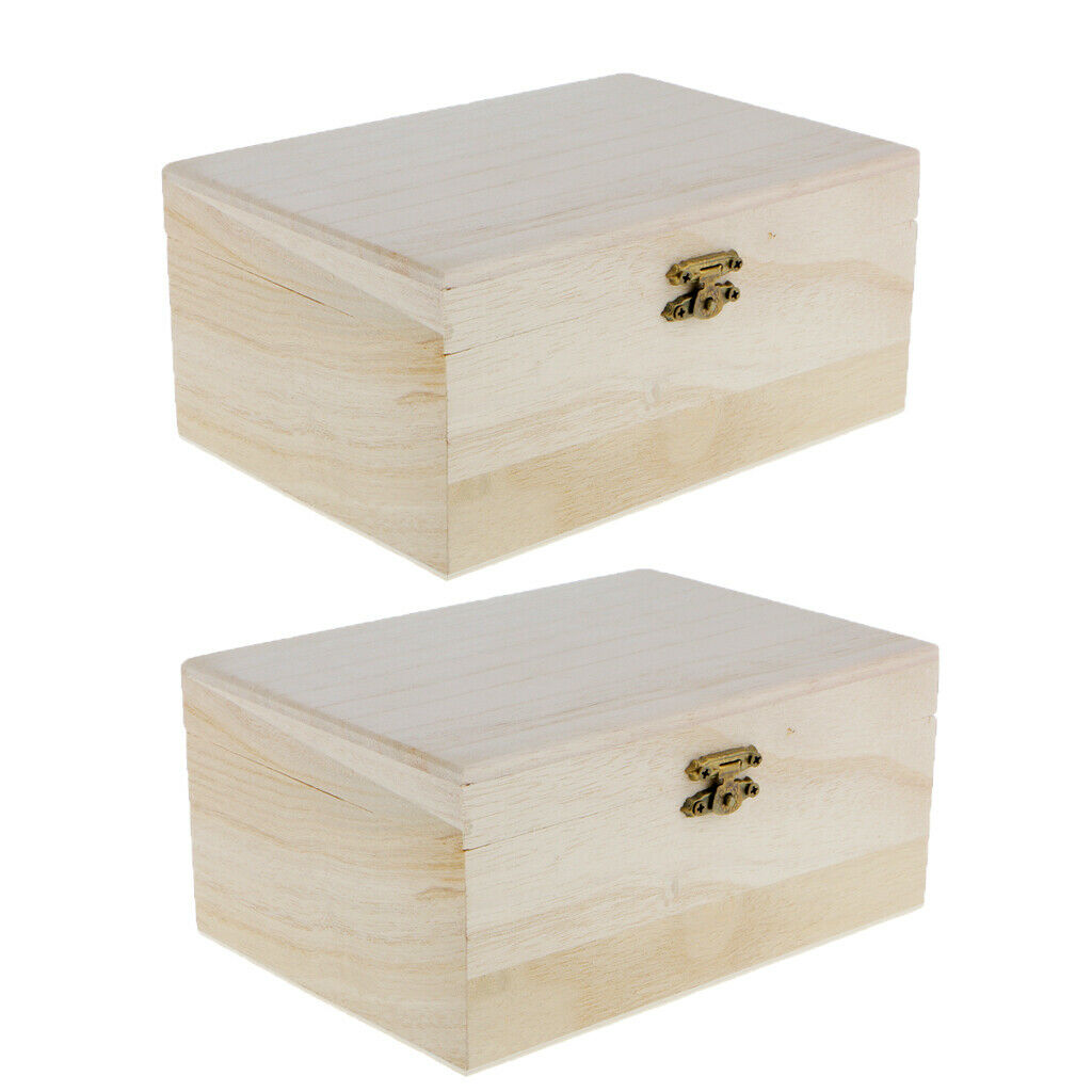 2 Pieces Unfinished Wood Classic Box Storage with Hinged Lid for Arts Crafts