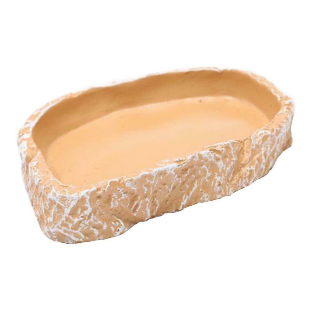 Beige Reptile Food and Water Bowl for Pet Aquarium Ornament Terrarium Dish Plate