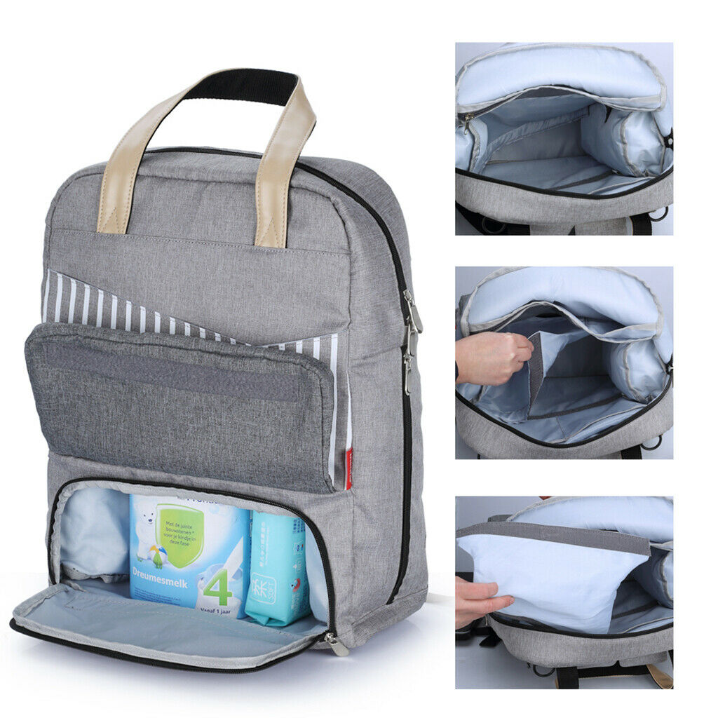 Waterproof Mummy Nappy Diaper Bag Baby Travel Changing Nursing Backpack Gray