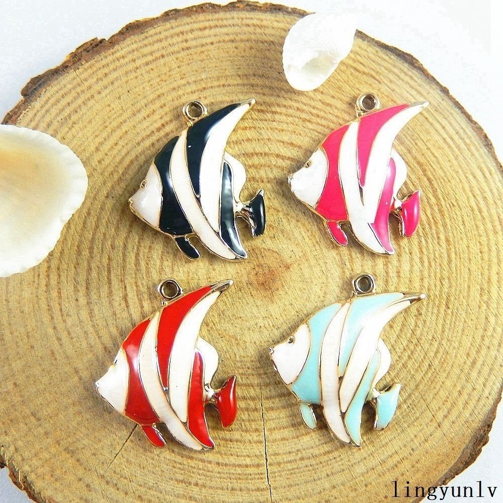 12pcs Colorful Enamel Alloy Tropical Fish Charms Pendant Jewelry Crafts 51195
