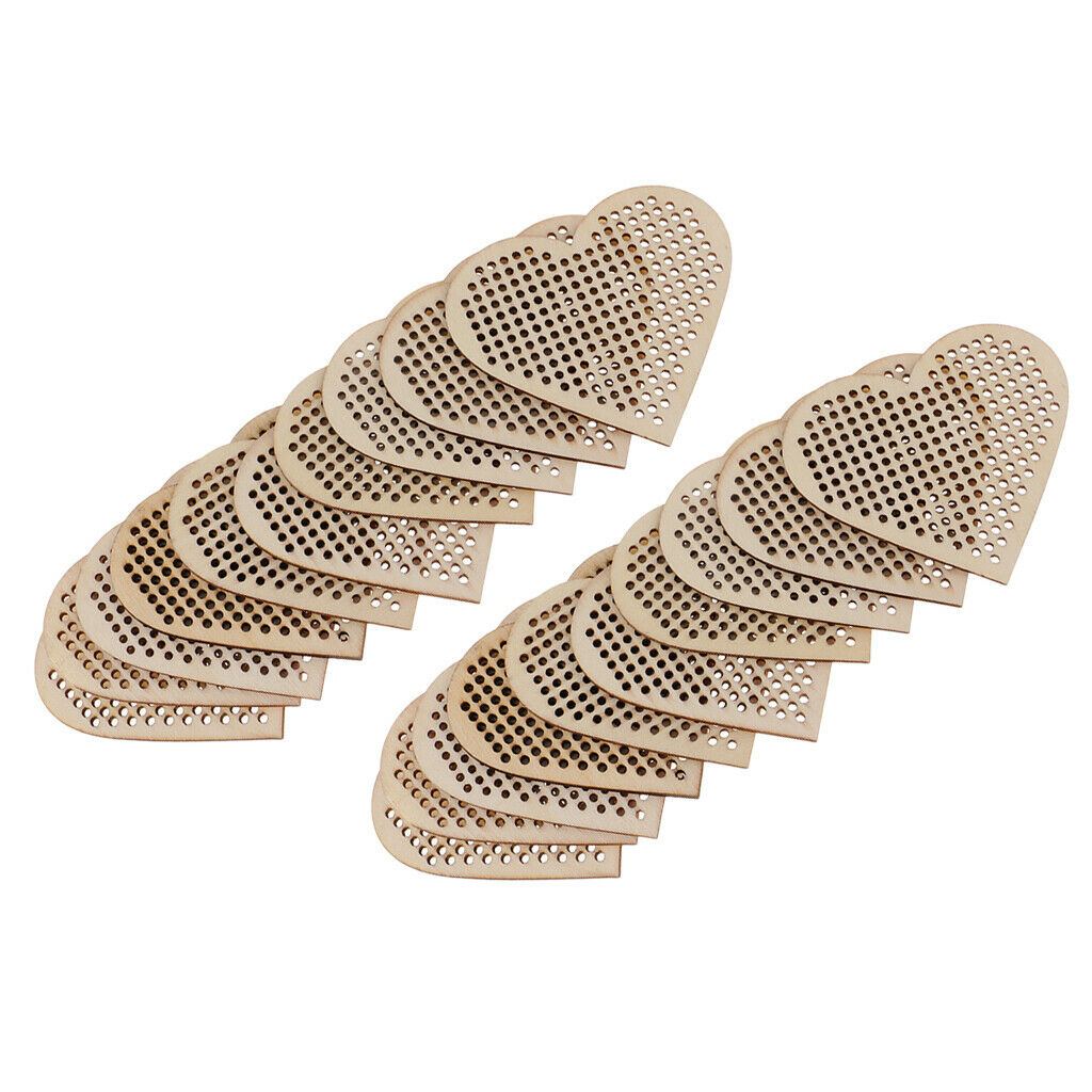 40pcs Heart Oval Shape Blank Pendant for Cross Stitch Kit, Wooden Pendant