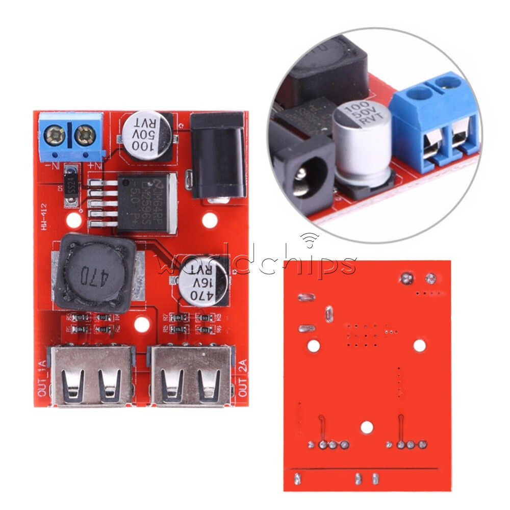 Dual USB Charger DC 9/12/24/36V to 5V 3A Step Down Buck PowerSupply Module 6-40V