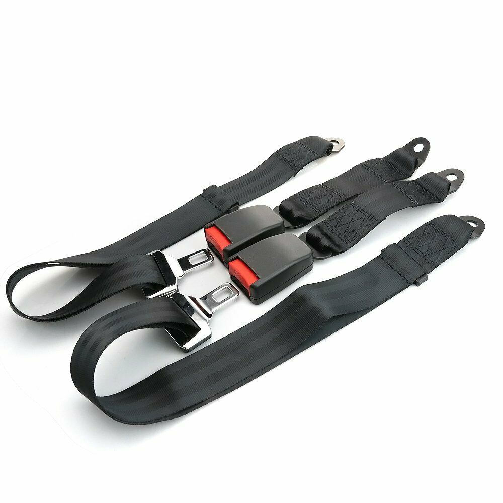2PCS Safety Belt 2 Point Harness Clip Adjustable Seat Belt Black Car Universal