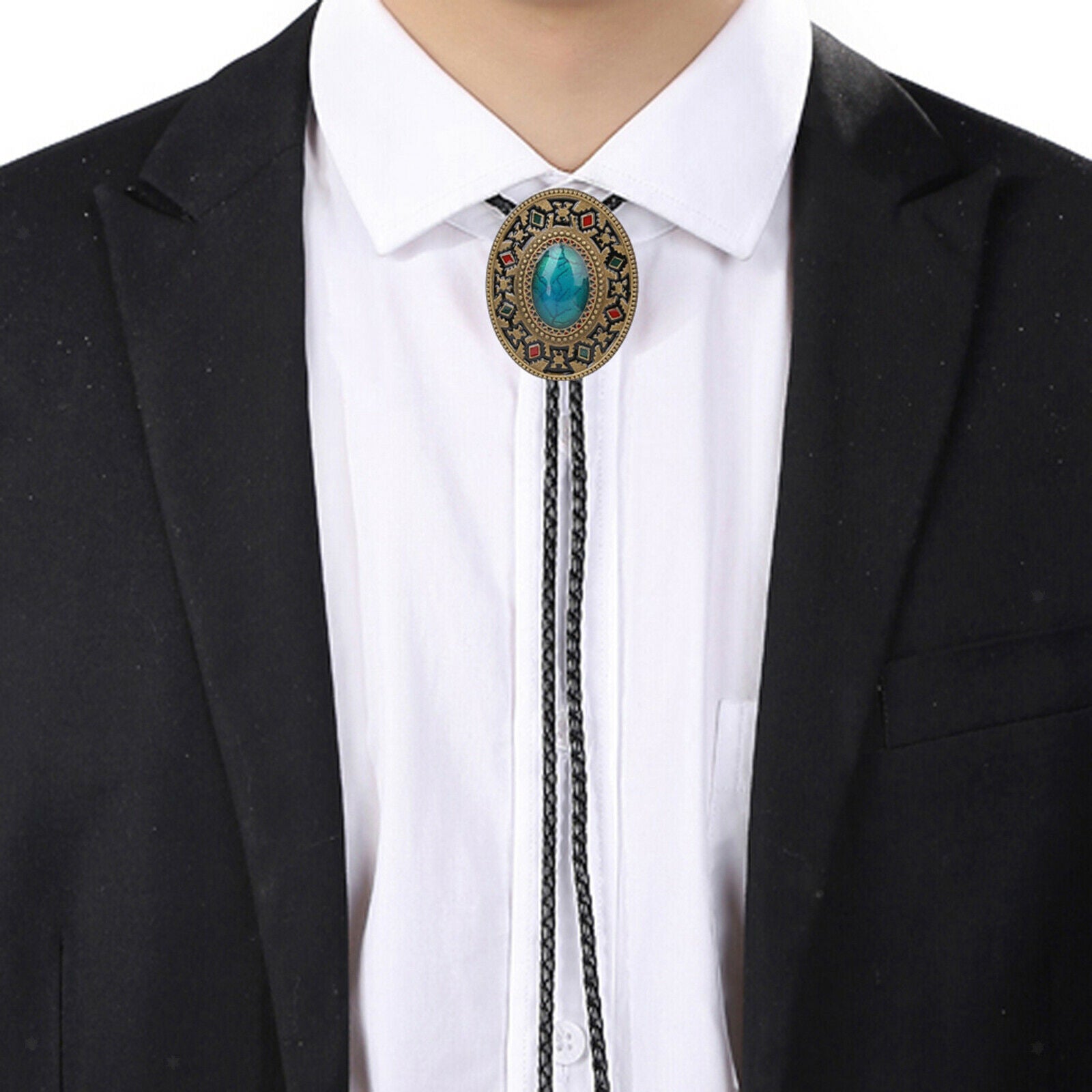 Cowboy Western Bolo Bootlace Tie on Black Drawstring for Fancy Dress