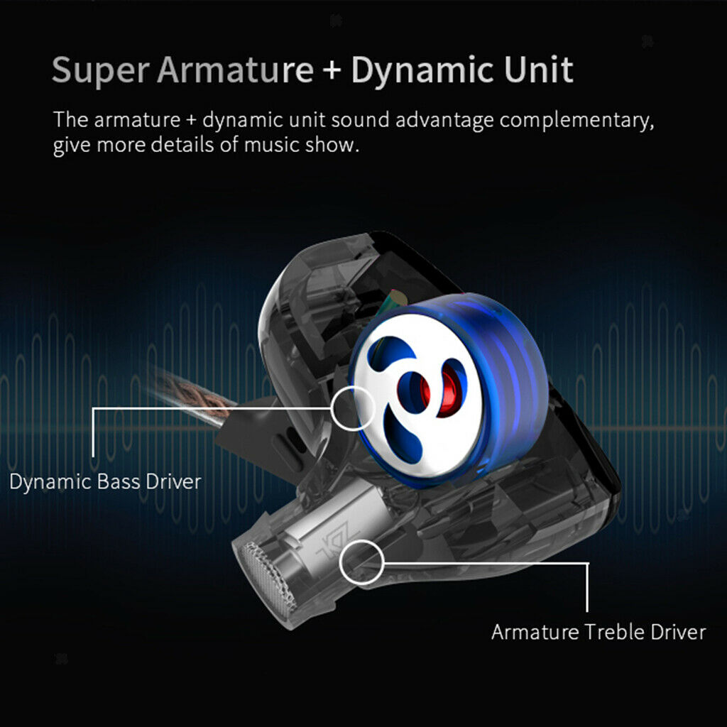 Stereo Bass Headphones Headset In Ear Monitor Hybrid Earbuds with Mic Black