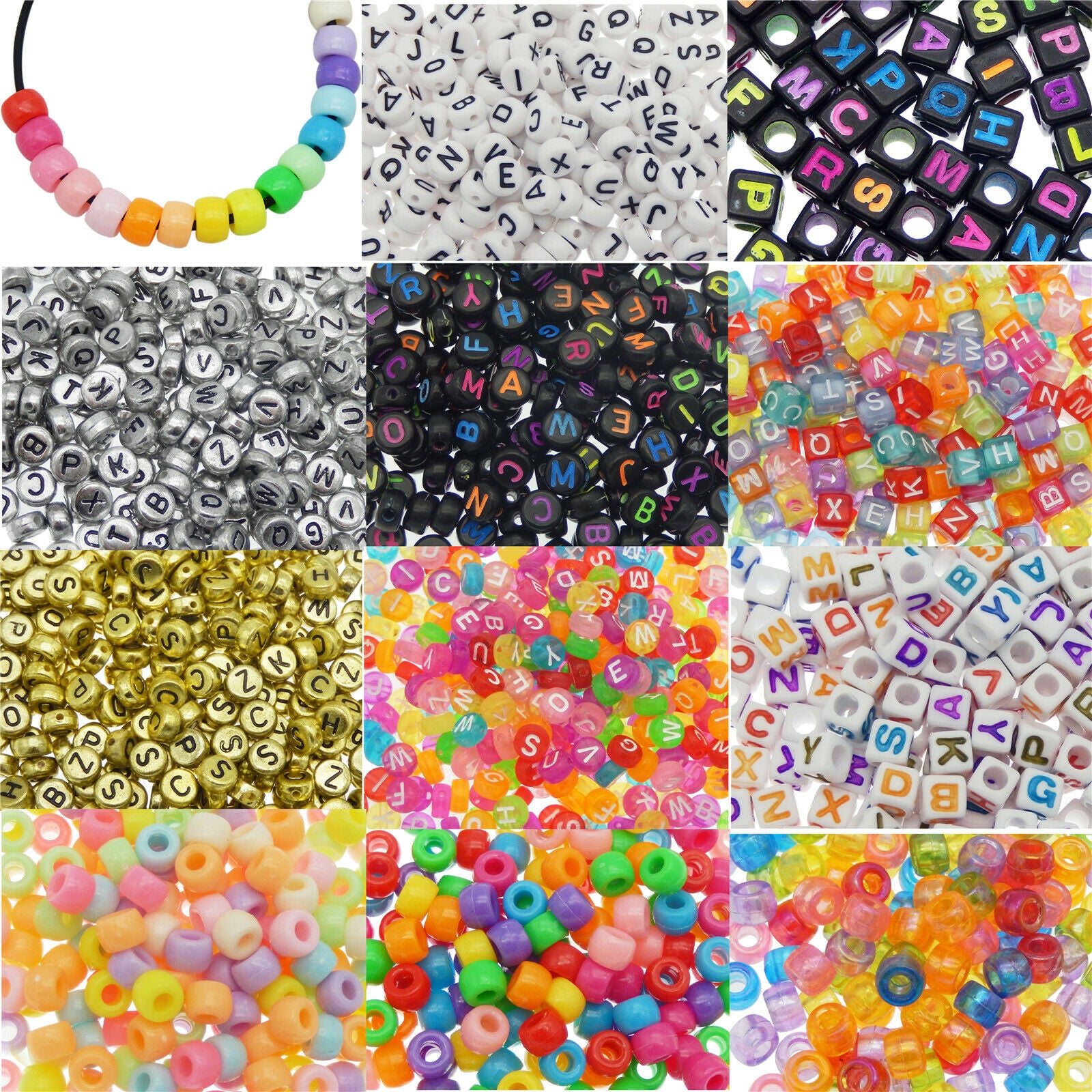 110 Mix Acrylic Pony Beads Alphabet For Bracelets DIY Loose Spacers Round Cube