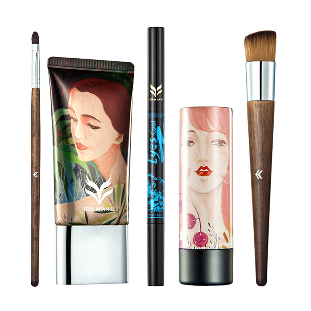 5 Pieces Cosmetic Set Liquid Foundation Eyeliner Eyebrow Pen Lip Makeup Kit