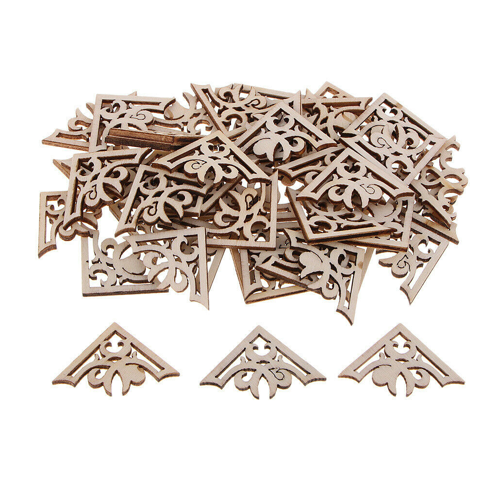 Pack of 50 Wood Carved Corner Onlay Appliques Crafts Wooden Craft Tag for