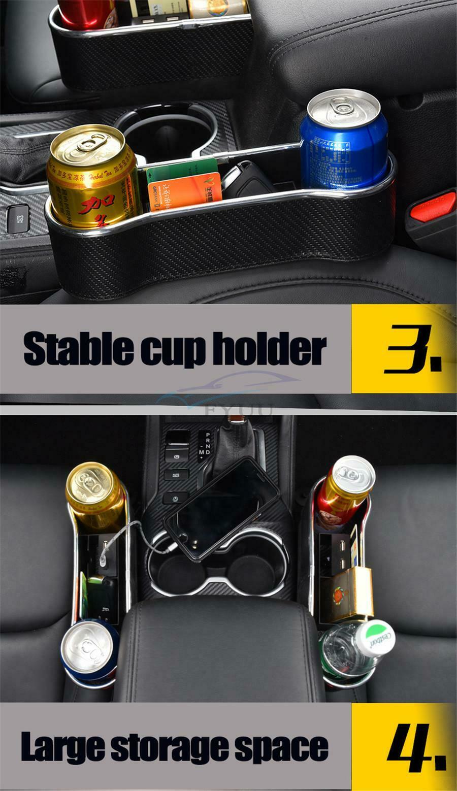 1x Universal Carbon Fiber Black Dual USB Charging Car Seat Clearance Storage Box