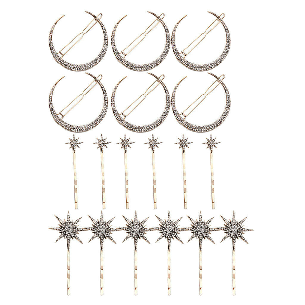 18Pcs New Popualr Crystal Moon Star Rhinestone Hairpin Hair Clip Barrette Women