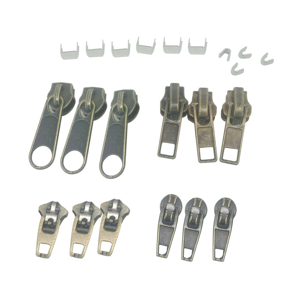 22pcs/set Zip Slider Spiral Zip Fix Zipper Repair Zip Slider Pull Zip Bronze
