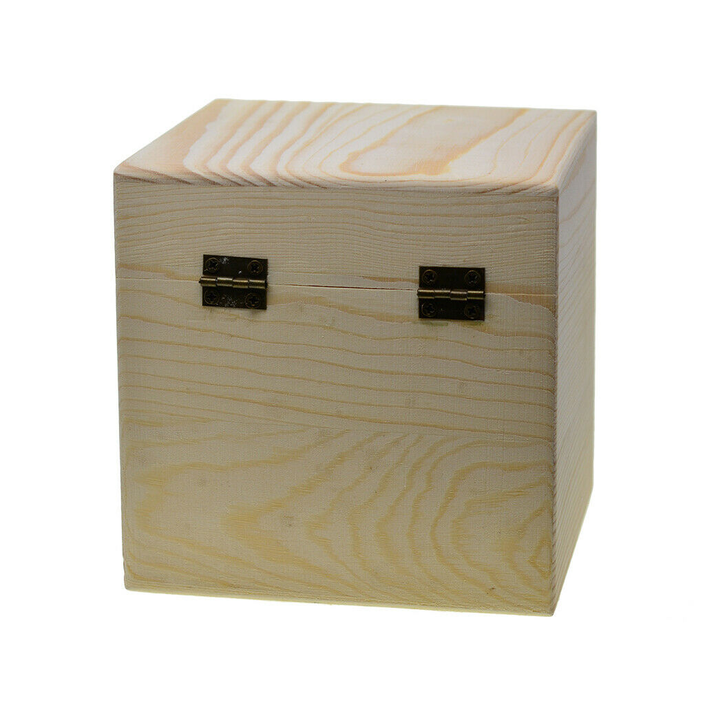 Large Square Plain Wooden Pine Jewelry Case Storage Box Memorial Keepsake