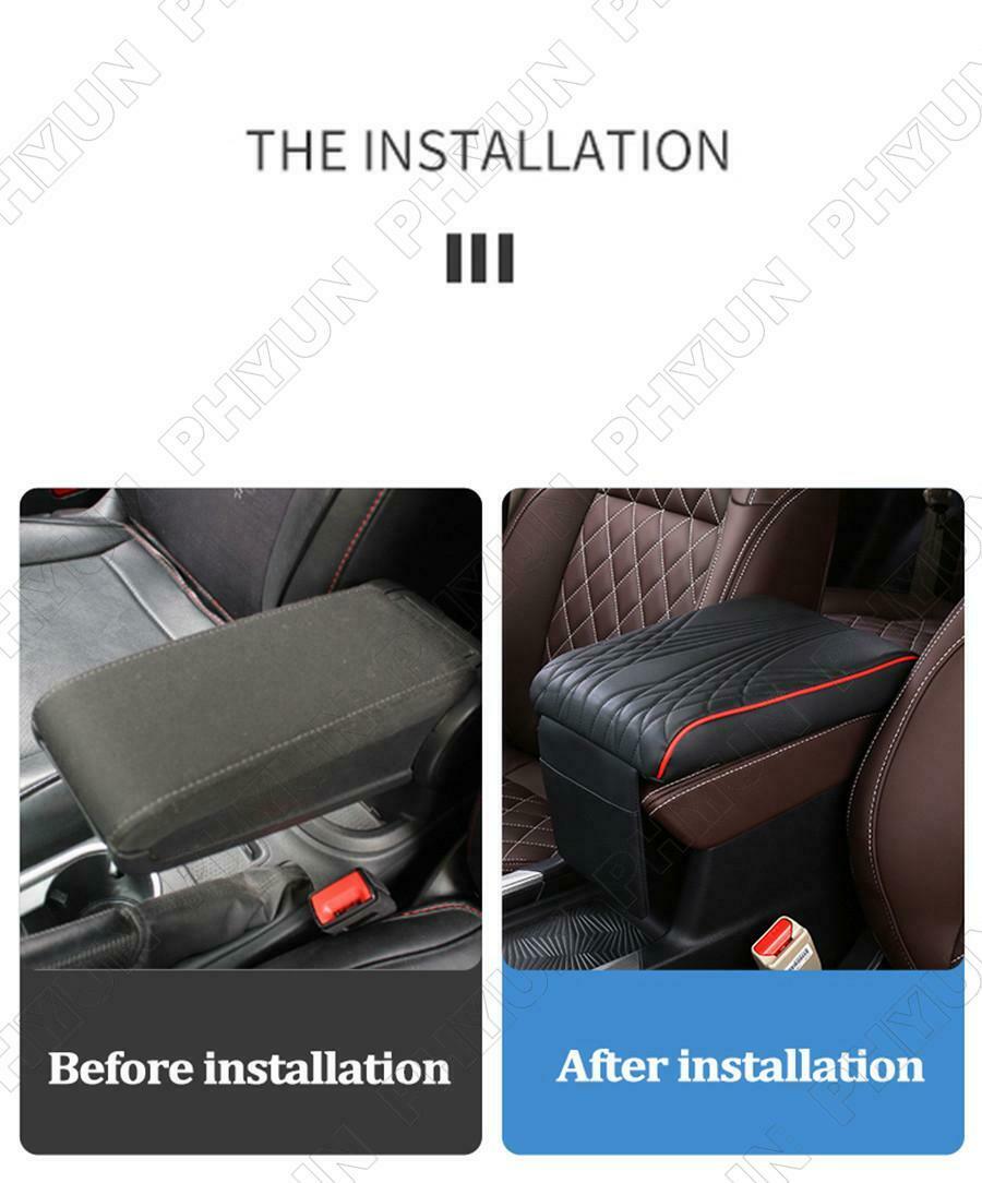 Black Car Armrest Box Mat Premium PU Leather Memory Foam Interior Accessories