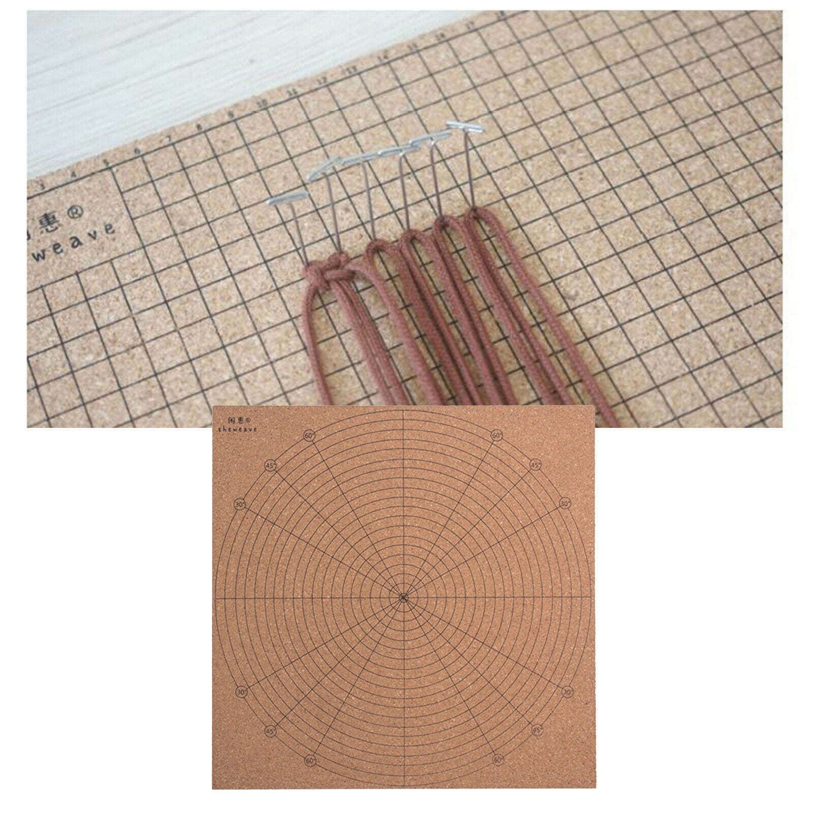Square Cork Macrame Board 20x20cm DIY Macrame Knotting Cord String Bracelet