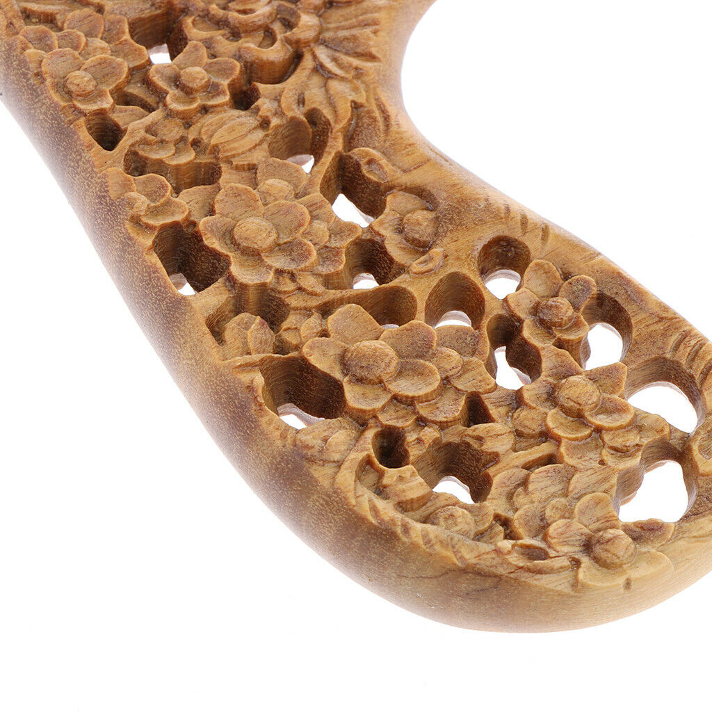Flower Carved Regular Teeth No-static Comb Sandalwood Hair Wood Comb Massage