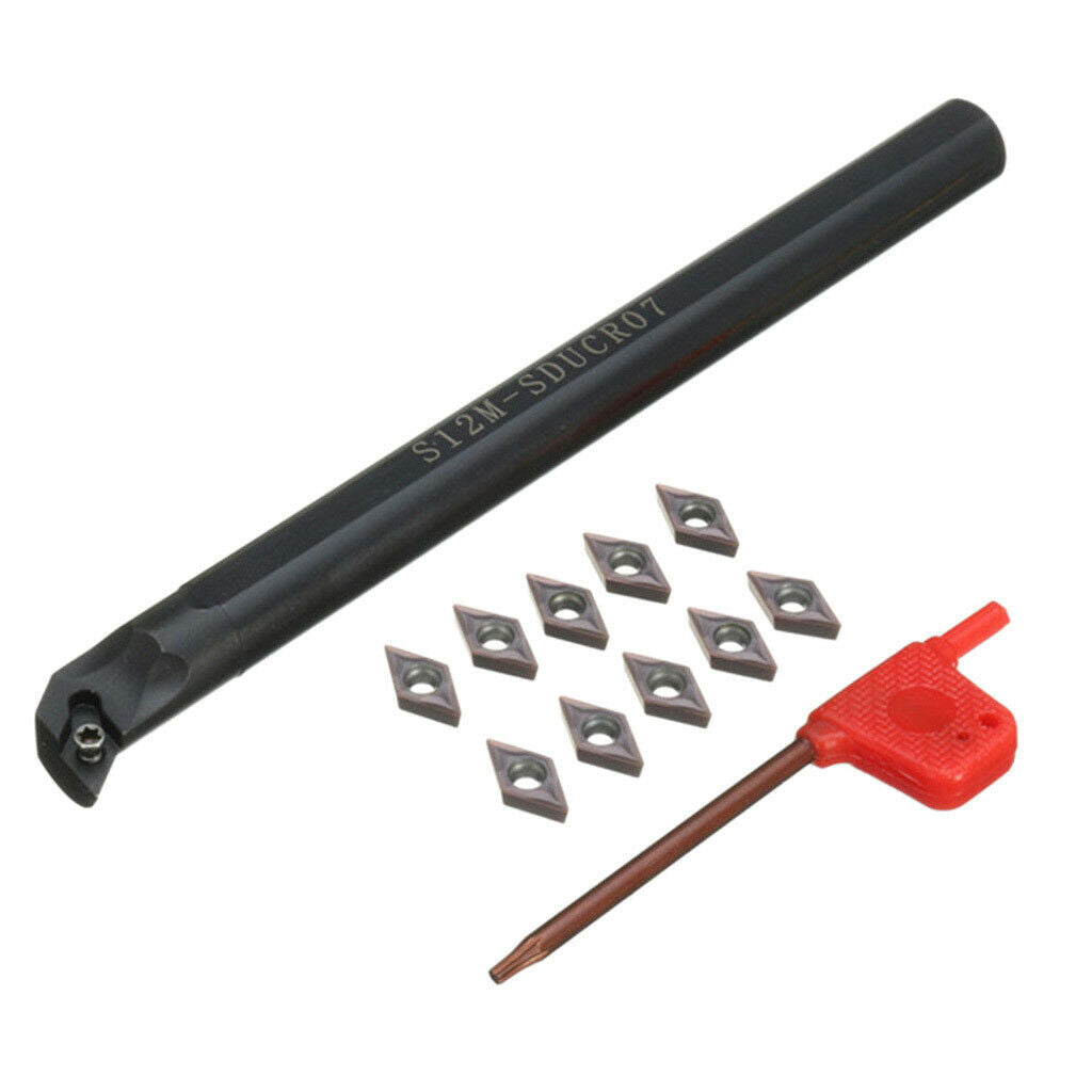 Lathe Turning Tool Boring Bar 150mm+10Pcs DCMT0702 Carbide Inserts Cutter+T8