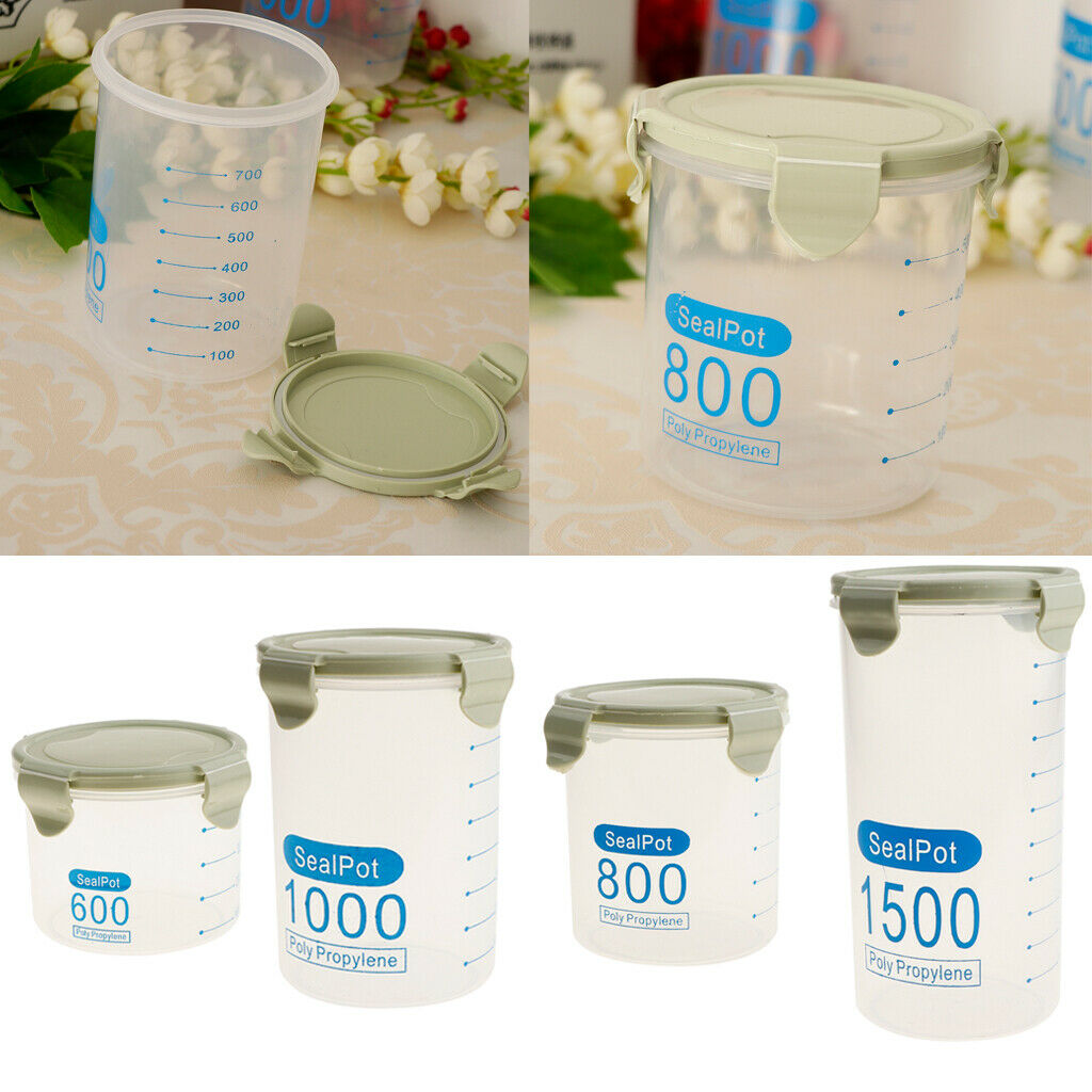 4Pcs Dry Food Storage Container With Scoop Plastic Cereal Pet Dog Cat Dispenser
