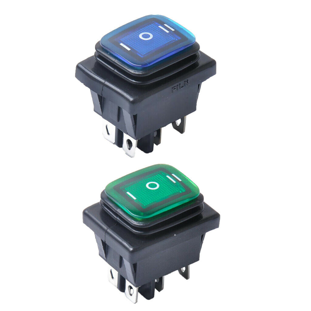 2pcs Blue Green 6 Pin on / Off / on Rocker Switch with