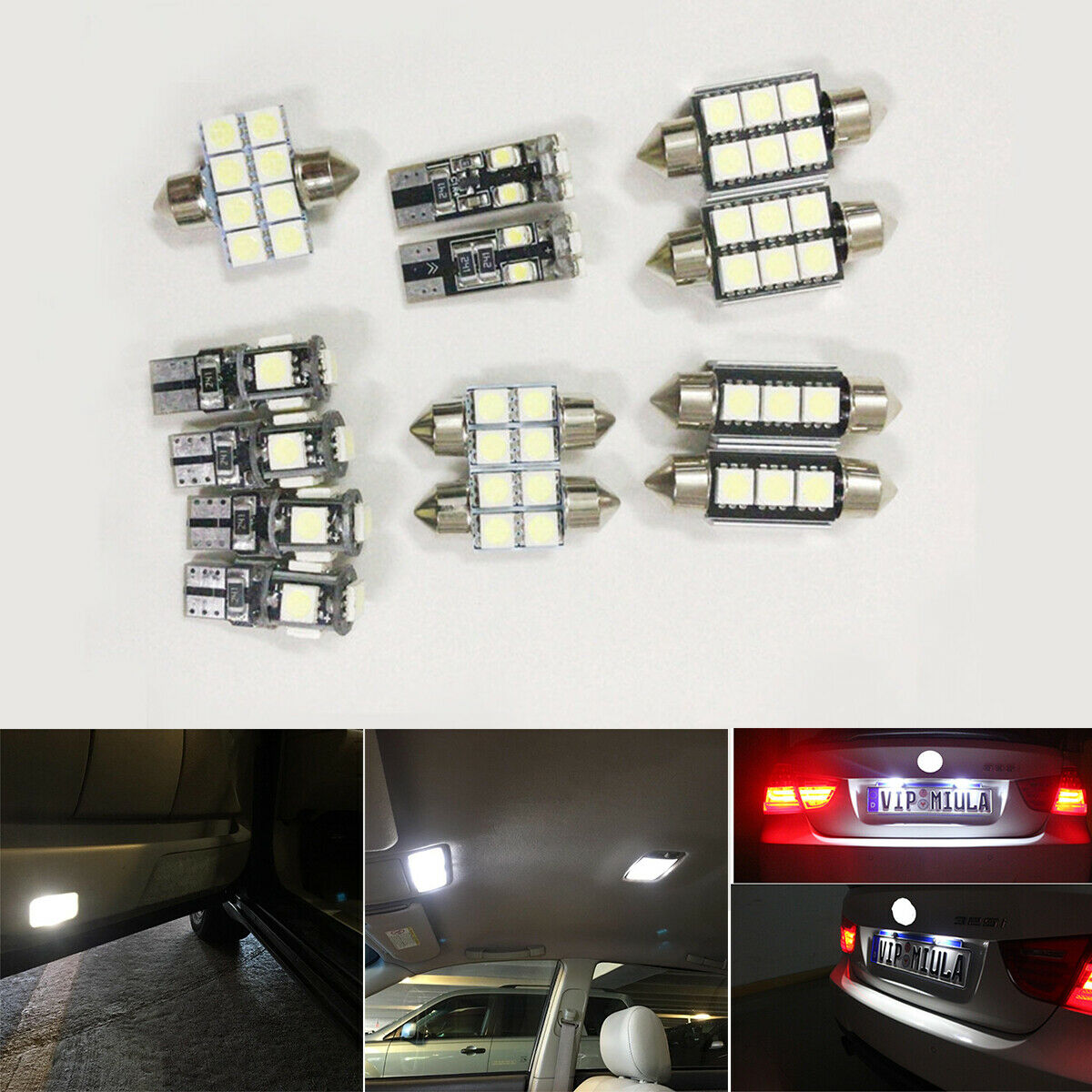 13X Car Xenon White LED Canbus error free Bulb Interior Package Kit plug & play