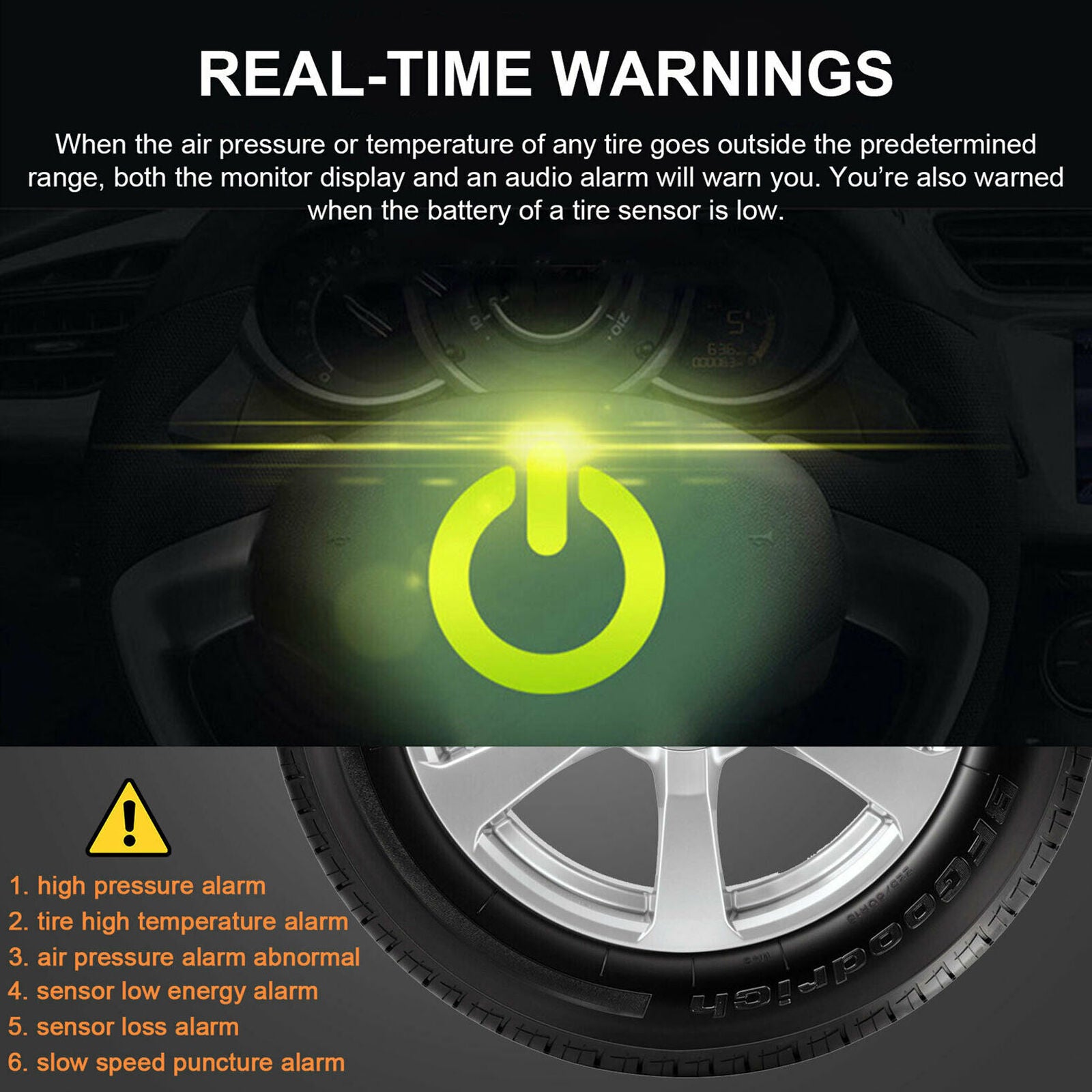 Solar TPMS Wireless Auto Car Tire Pressure LCD Monitoring System W/ 4 External