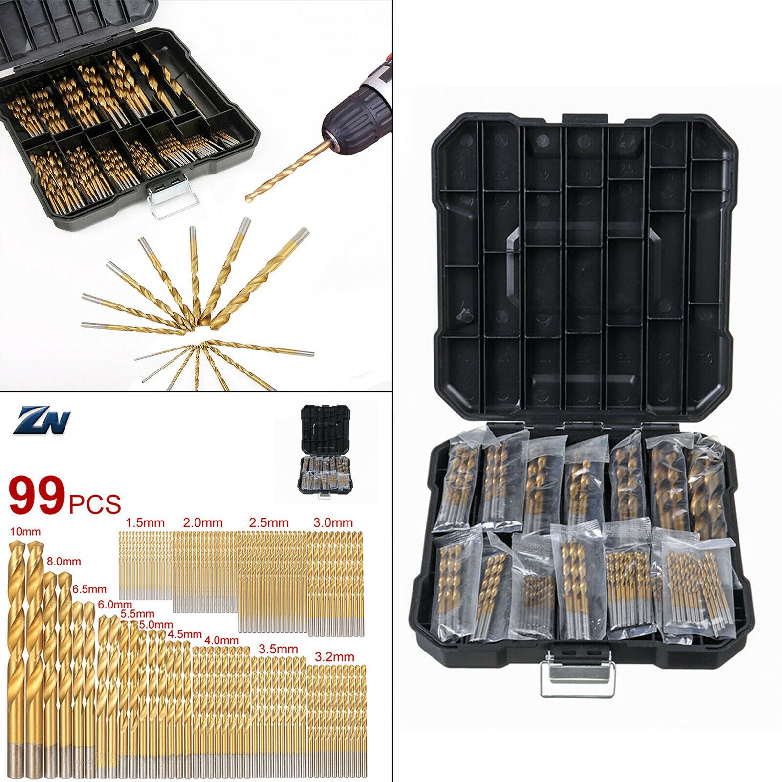 99pieces 1.5-10mm Twist Drill High Speed Steel Drill Bits Set Accessory