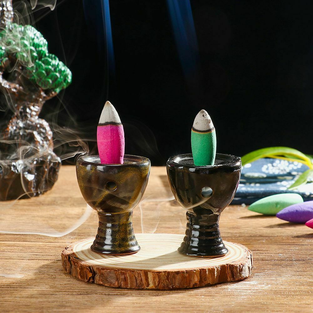 Desktop Ornament Buddhist Backflow Censer Incense Burner Ceramic Fragrance Lamp