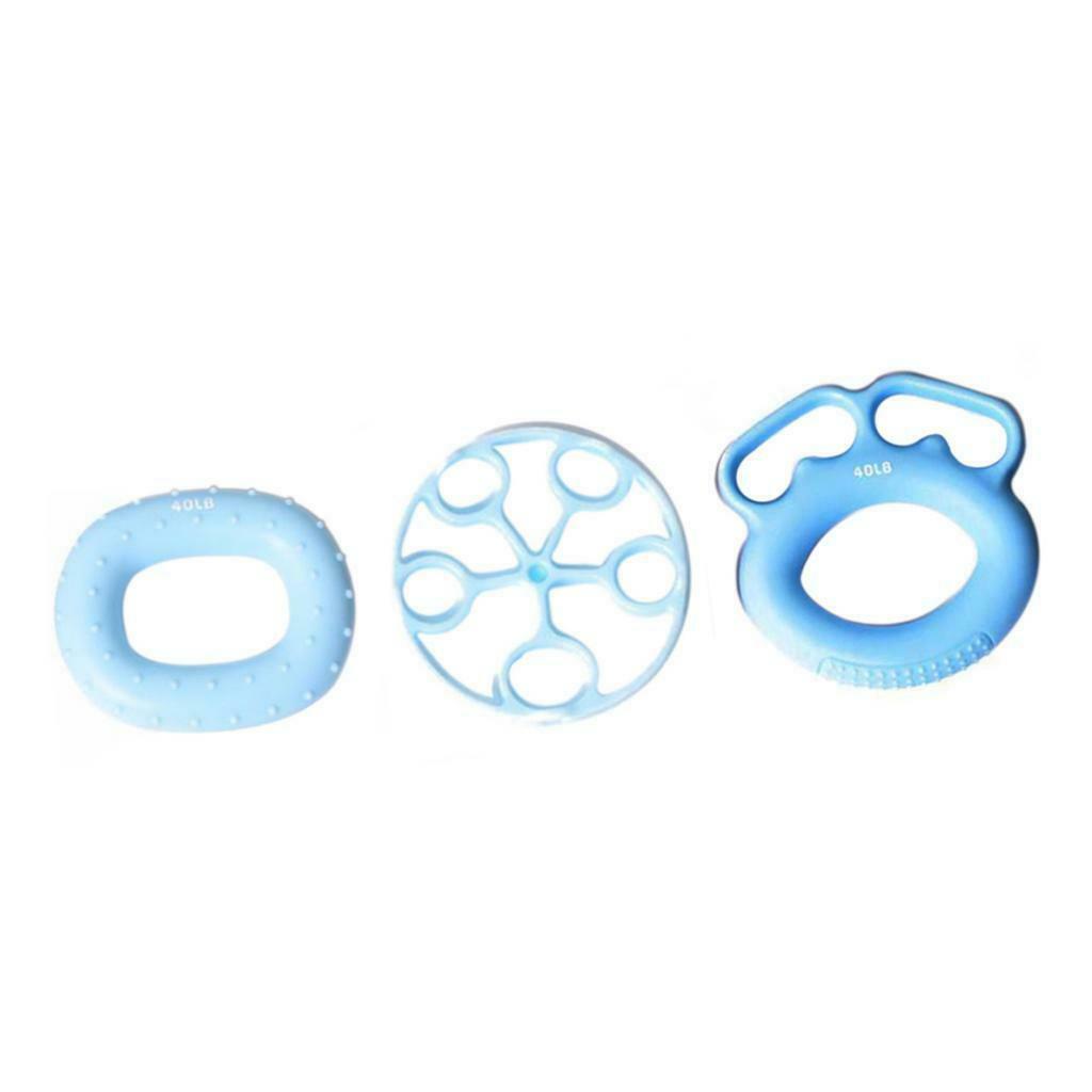 3Pcs Silicone Hand Finger Grip Ring Muscle Power Training Exercise Blue 40LB