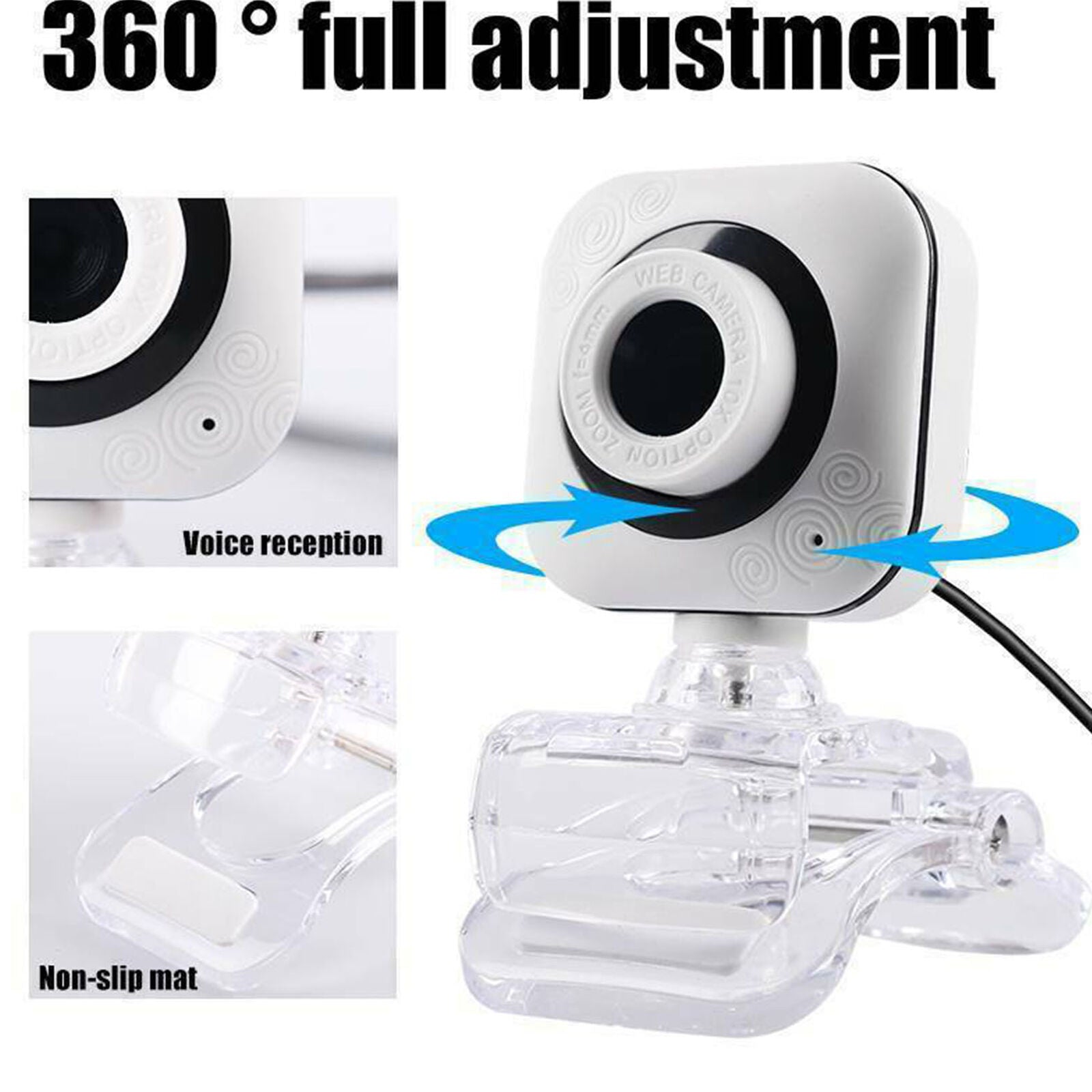 USB2.0 HD Camera Webcam 360Â° Rotatable Web Cam w/ Mic Video Recording Computer