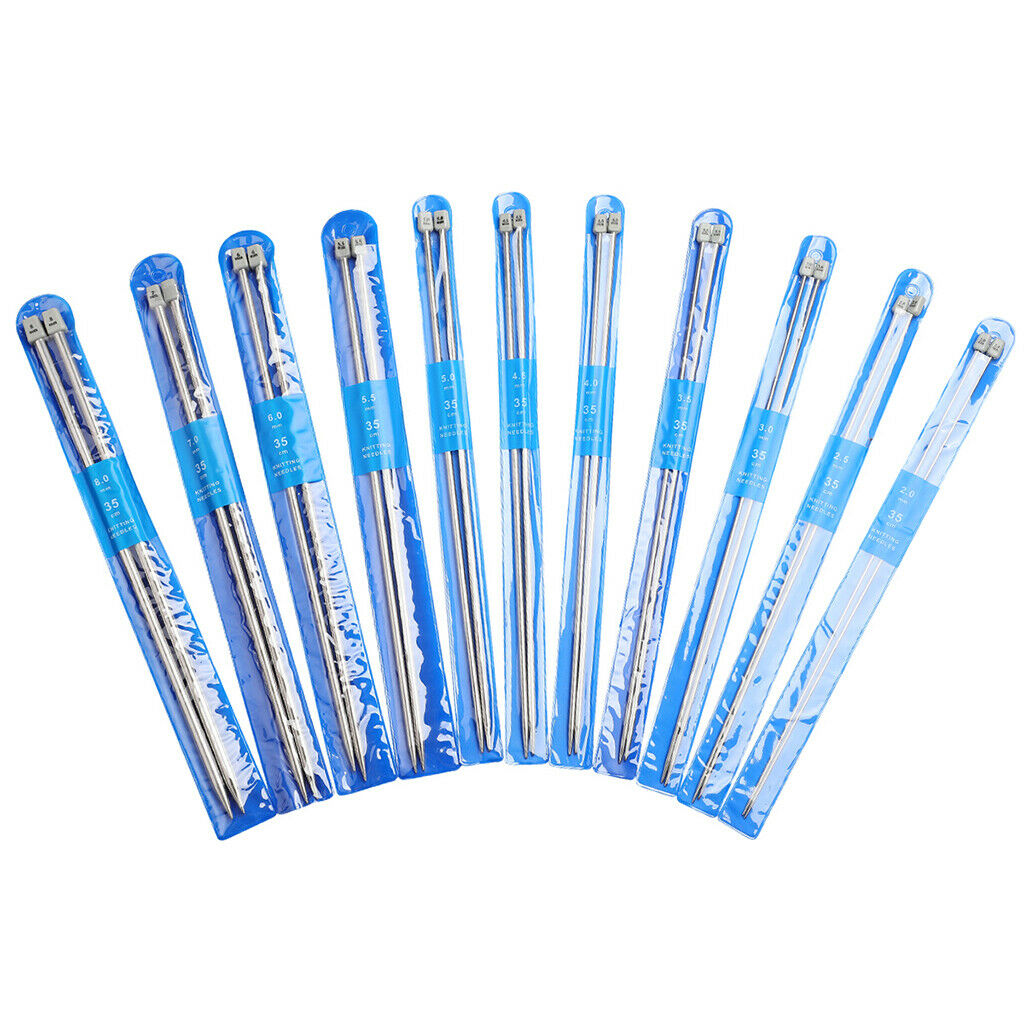 22Pcs 11Sizes 25cm Knitting Needles Straight Single Pointed Knitting Needles