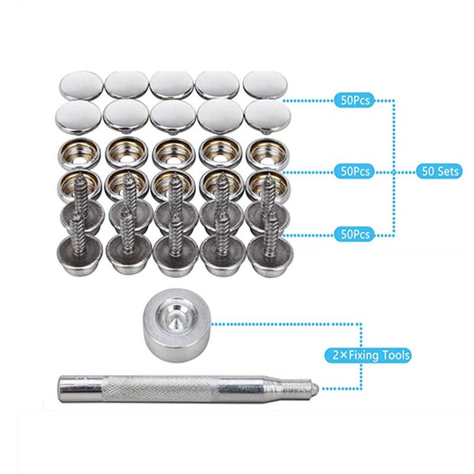 Stainless Steel Canvas Boat Cover Snap Press Stud Button Fastener Kit with Tools