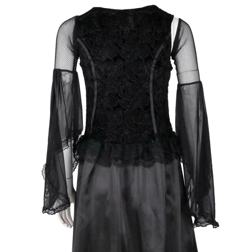 Women's Evil Witch Costume Halloween Party Fancy Long Dress Black Gown XL