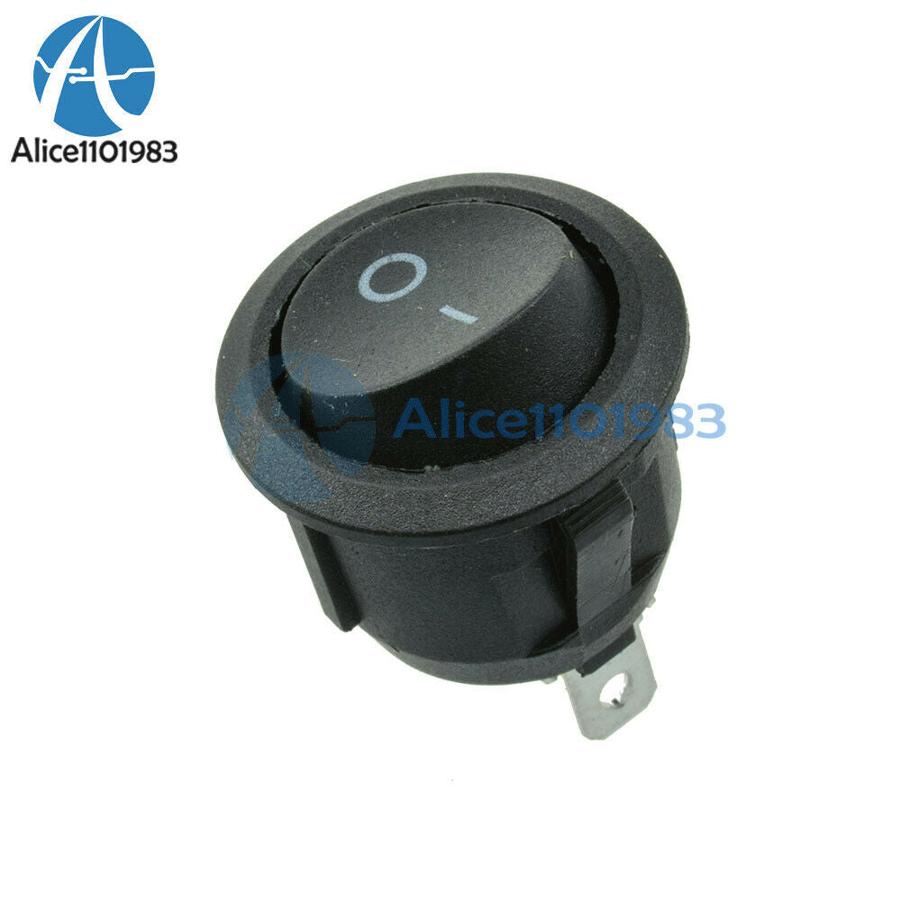 50PCS Black Mini Round Blue 3 Pin SPDT ON-OFF Rocker Switch Snap-in