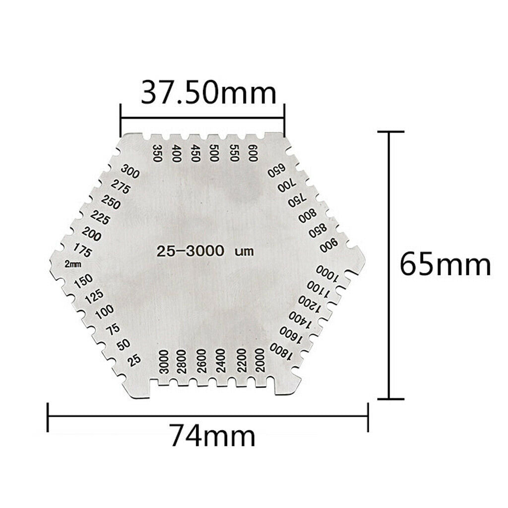 Wet Film Layer Thickness Gauge Made Of Stainless Steel, Hexagonal, 25-3000um