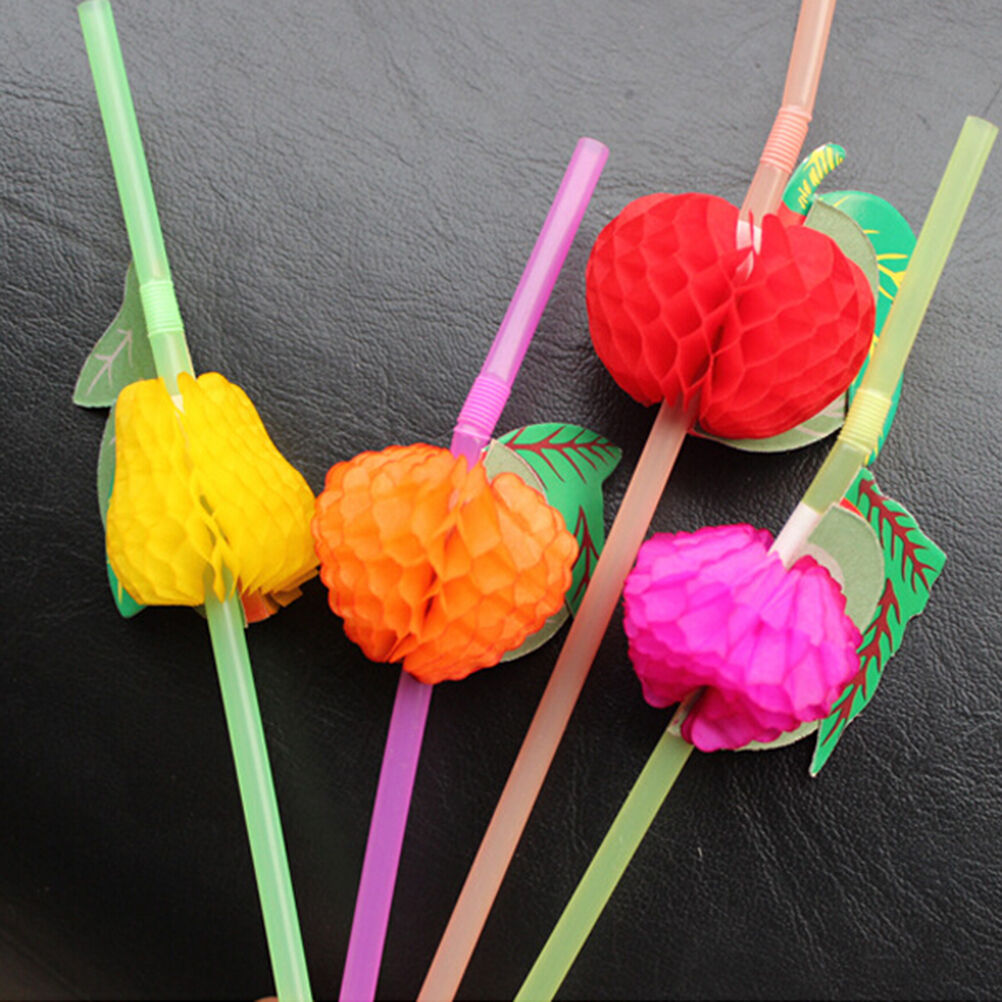50 Paper Umbrella Plastic Drinking Straw Beach Party Fruit Straw Supply K.l8