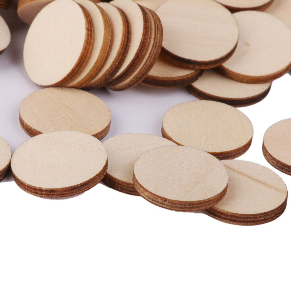 4X Set of 100 Unfinished Wooden Round Discs Slices Scrapbooking DIY Buttons