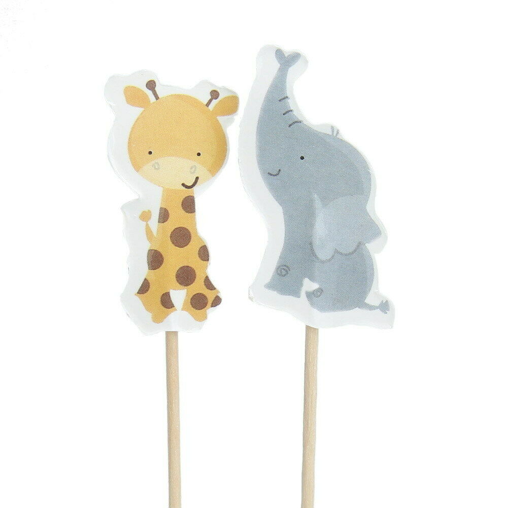 24pcs Cake Dessert Inserted Card with Zoo Animal Elephant Lion Pattern @
