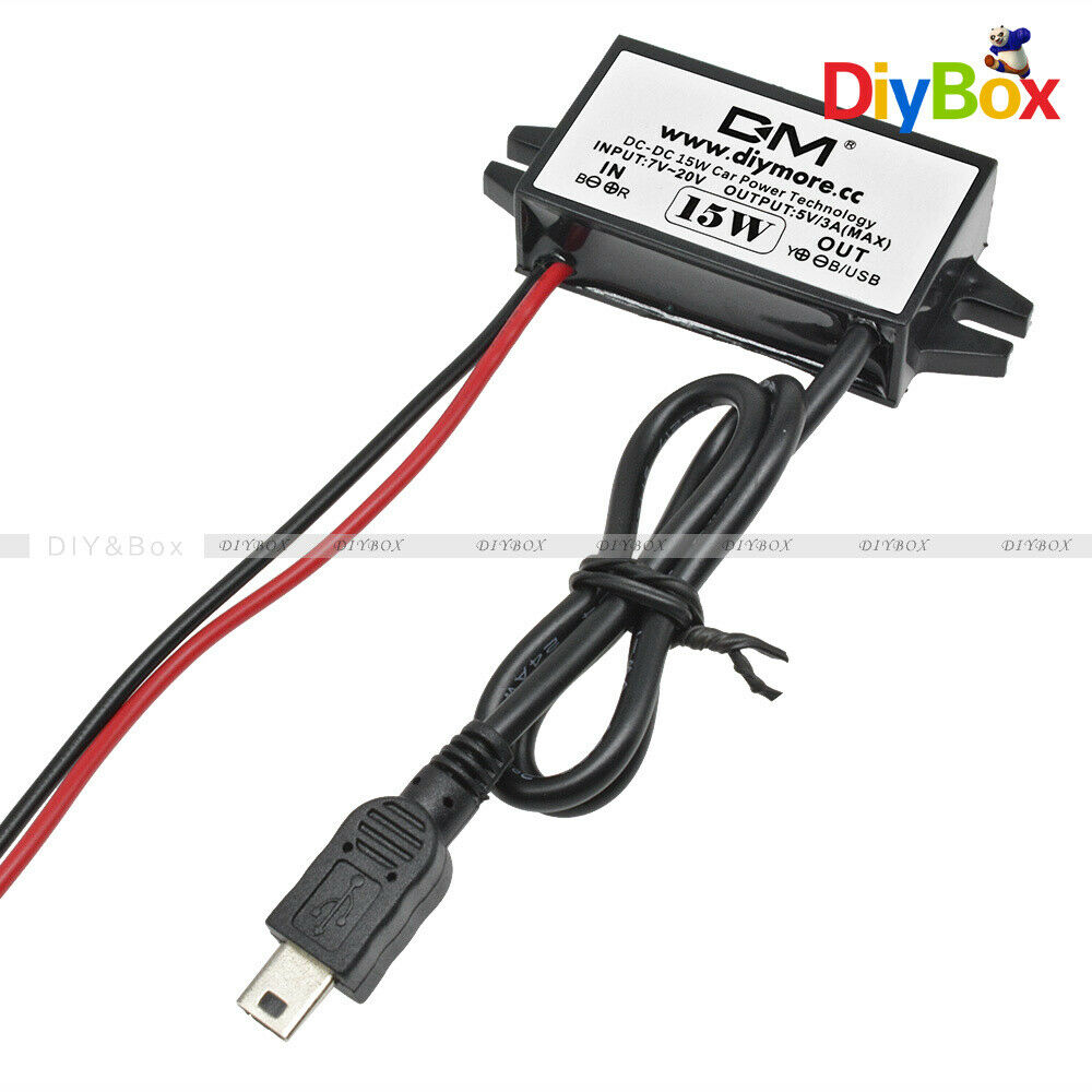 UN3F Car Charger Voltage Regulator DC 12V To 5V 3A 15W with MINI 5 Pin USB Cable
