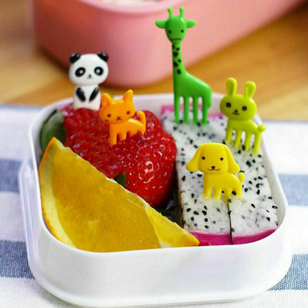 10Pcs Mini Kids' Animal Food Fruit Picks Forks Lunch Box Accessory Decor Tools