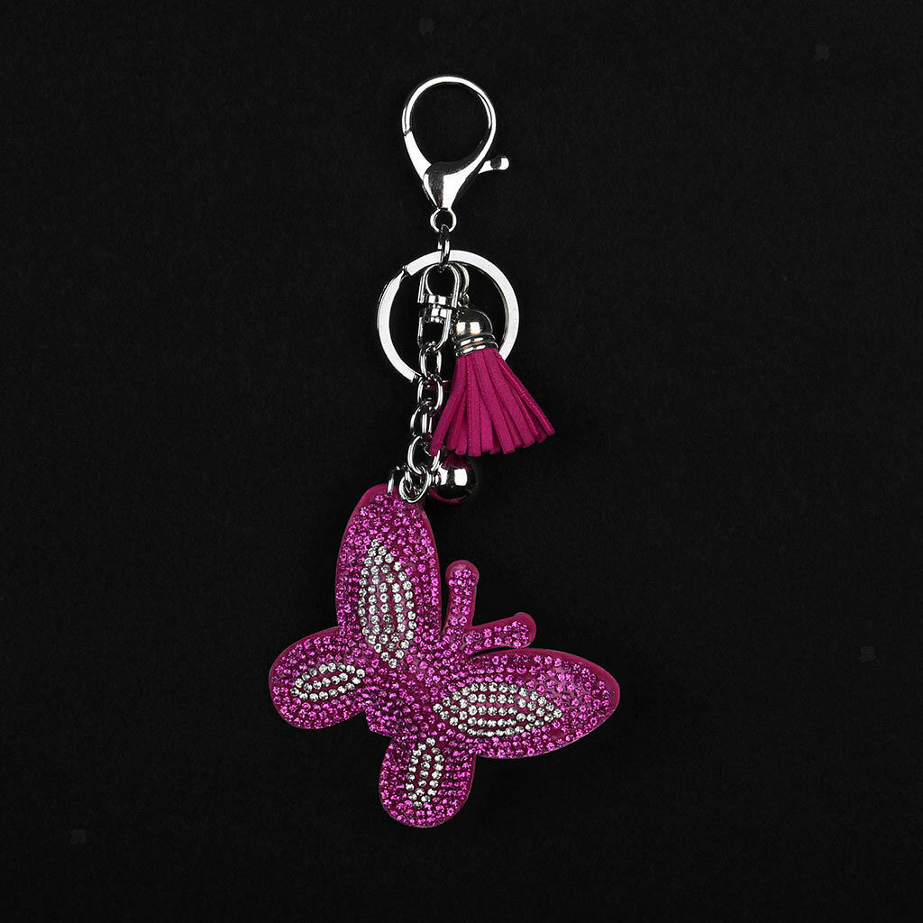 Butterfly Rhinestone Pendant Tassel Key Ring for Purse Bag Pendant Red