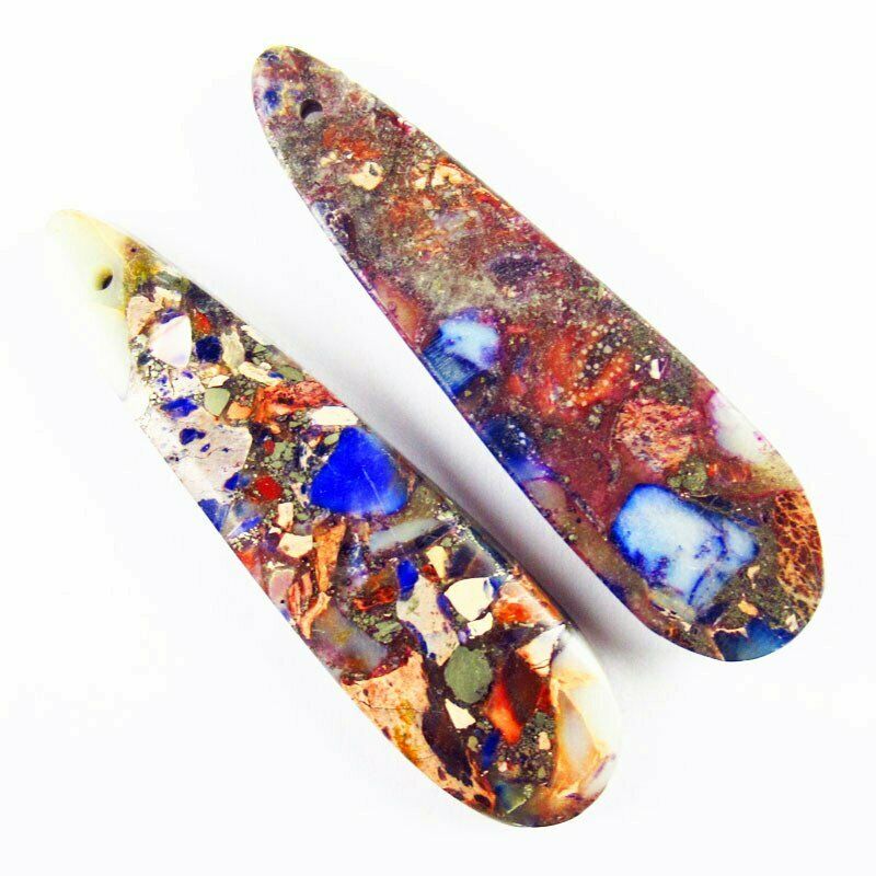 2pcs 45x12x4mm Purple Man-madeSea Sediment Jasper Pyrite Teardrop Pendant A527DP