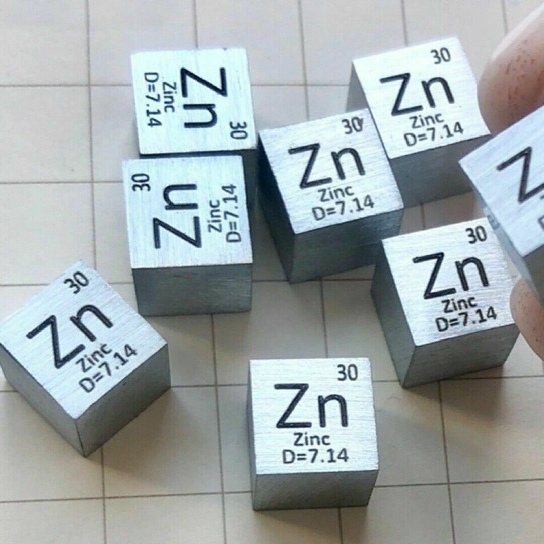 99.99% High Purity Zinc Zn 10mm Metal Carved Element Periodic Table